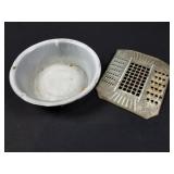 Vintage Gray Porcelain Metal Bowl & Safety Grater