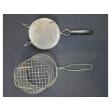 Vintage Handheld Metal Strainer / Metal Fry Basket