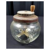 Very Old Wooden Handle Crank Grinder Jar