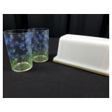 Vintage Juice Glasses & Pyrex-type Leftover Keeper