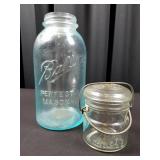 Vintage 2 Ball Glass Jars -1 Blue Glass , 1 Clear
