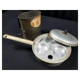 Vintage Mirro Egg Poacher Pan & Bromwell Sifter