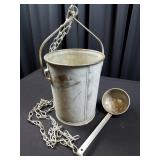 Vintage Water Well Water Bucket w/Ladle & Chain