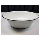 Vintage Large White & Black Enamelware Dish Bowl