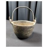 Very Old Heavy Small Cast Iron Pot w/Metal Handle