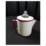 Vintage White & Red Enamelware Camp Coffee Pot
