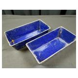 Set of 2 Vintage Blue Enamelware Bread Pans