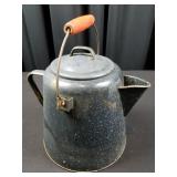 Old Vintage Black Enamelware Stove Top Tea Pot