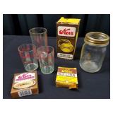 Vintage Ball Jar, Kerr Canning Lids, Meas Glass.