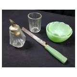 Set of 2 Vintage Green Glass Bowls, Syrup, etc.