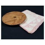 Handmade Wooden Butter Churn Top & Quilted Hot Pad