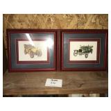 Two classic car framed sketches