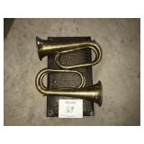 Retro Brass military horns & faux leather box