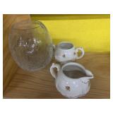 Cream, sugar bowl & frosted vase Cream, sugar bowl & frosted vase