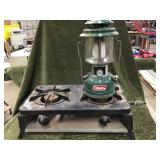 Coleman latern & 2 burner propane stove