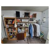 Microwave, bookcase, rolling storage cabinet, &