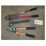 18" bolt cutters, 15" tree pruner, 12" Crescent