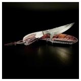 7' Mullis Fixed Blade- deer antler grip w/ sheath