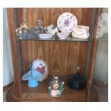 Fenton aqua blue glass, Tilso ceramic purse, etc.