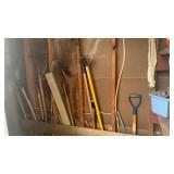 Hand rake, shovels, axe, etc.