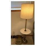 Marble/ brass floor lamp and metal trash can