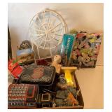 Singer tin, LED dewdrop lights, nutcracker, etc.