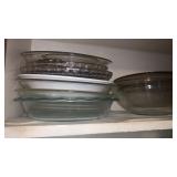 Glass Pyrex pie dishes and bowls