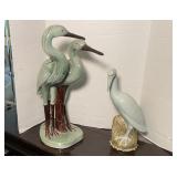 Porcelain Crane & Antique Bird Figurine