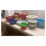 Stoneware bowls, wooden bowls, aluminum bowls