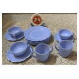 Blue Delphite Cherry Blossom Jeannette Jr. Tea Set
