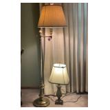 Brass floor lamp and table lamp