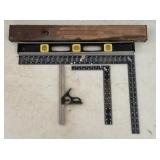 Vtg. Wooden Level, Metal Level, Squares ETC.