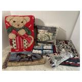 Queen Comforter, Blankets, & Xmas Tree Skirt