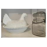 VTG Indiana White Milk Glass Chicken & Ball Jar