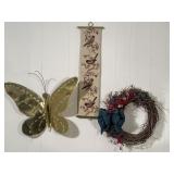 Metal Hanging Butterfly, Bird, & Wreath Decor