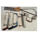 Saws- Hack, Bow, Miter Saw, Pry Bar, Vtg. Drills