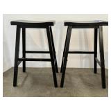 Set of Two Black Wooden Bar Stools