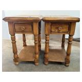 Pair of Oak End Tables with Drawer & Shelf
