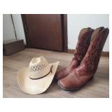 Vintage Double S Straw Cowboy Hat & Justin Boots