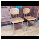 Set of 2 Vintage Wood and Metal School Chairs