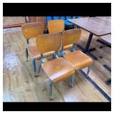 Set of 4 Vintage School Chairs with Wood Seats