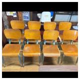Set of 8 Vintage School Chairs with Wood Seats