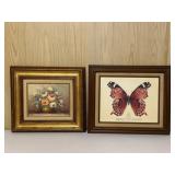 Framed Floral Painting & Butterfly Scorpio Print