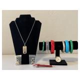 Acrylic Bangles, Paw Brooches & Dog Tag Necklace