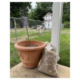 Plastic Flower Pot, Plant Stake & Garden Rocks