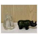 Glass Pear Paperweight & Avon Glass Rhino