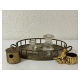 Brass Tray, Burner & Plaster Bird Candleholder
