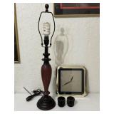 Red & Black Lamp, Black Votive Holders & Clock