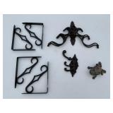 Cast Iron Hooks, Frog Box & Metal Corbels