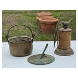 Brass Sun Dial, Pot & Cast Iron Bird Spool